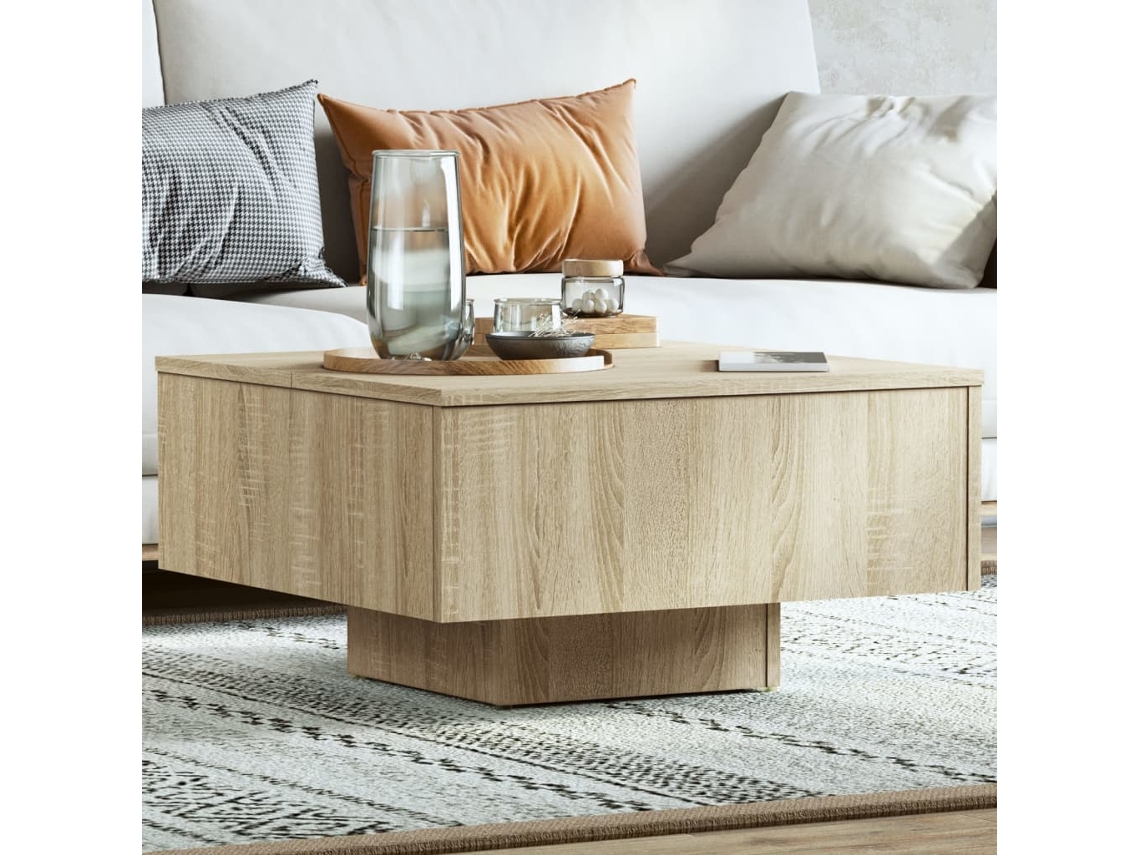 Mesa De Centro Mesa Auxiliar Mesa De Café Madera Contrachapada Roble Sonoma 60x60x31,5 Cm Wsd554882
