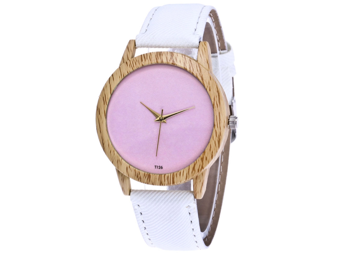 Reloj De Pareja Zhoulianfa Con Esfera Redonda De Aleación Rosa Y Correa De Tela Vaquero Blanca.