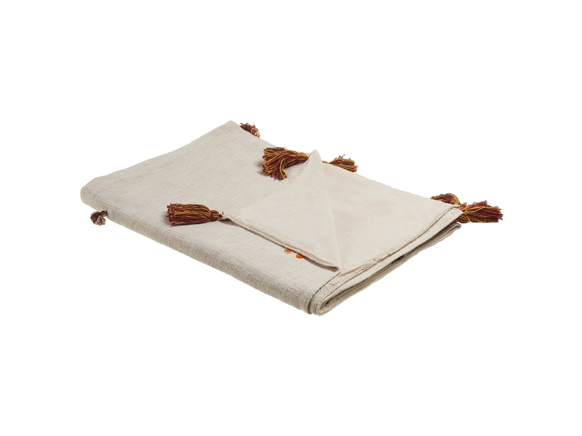 Manta Decorativa Crema de Algodón BELIANI Y Naranja 130X180 Cm Khandwa