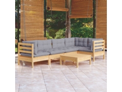 Conjunto Lounge Jardim 6 Peças C/ Almofadões Cinza Pinho Dkd Home Decor