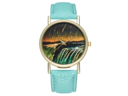 Reloj De Cuarzo Con Correa De Cuero Pu Moda Dial Redondo Ilustración Meteorito Unisex (menta)