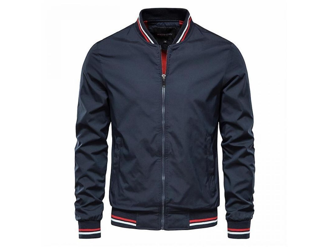 2026-chaqueta Casual Hombre Primavera Otoño Teenager Campera Delgada Moda Manga Larga Cremallera Cuello Alto Talla Lzd Xxl Azul Marino