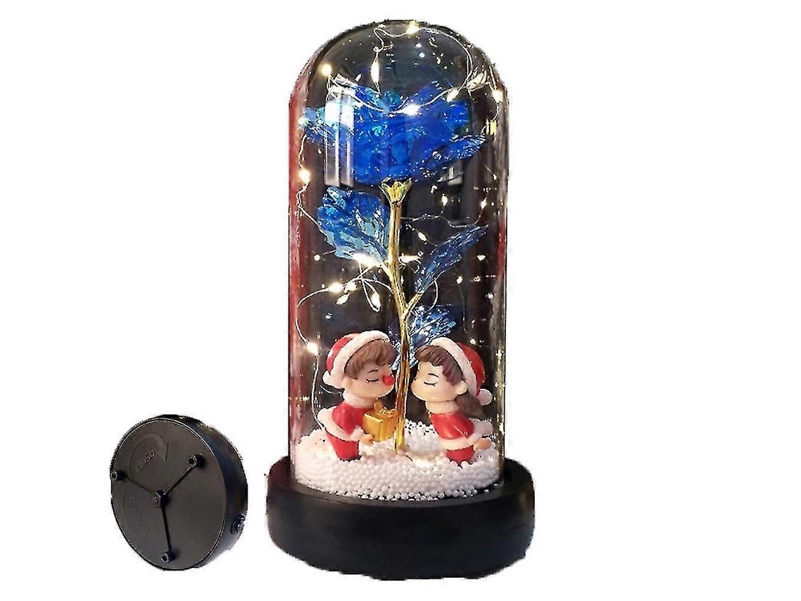 Caja de música navideña con rosas artificiales en cúpula de cristal: regalo exclusivo para tu novia - Hengjian