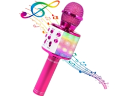 Karaoke portátil con micrófono inalámbrico Bluetooth y luces de colores, modelo 858l morado rojizo para niños. Sfushos
