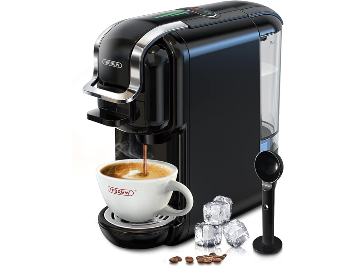 Cafetera monodosis H2b 19 Bar 5 en 1 para café expreso, para Nespresso Original/Dolce Gusto/Lavazza Mio/Lor/café en polvo y sobres en polvo, color negro Hibrew