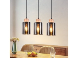 Zmh Lámpara Colgante Vintage De Madera Para Mesa De Comedor, 3 Luces, E27, Estilo Industrial.