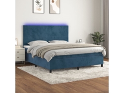 Cama Box Spring Colchón Y Led Terciopelo Azul Oscuro 180x200 Cm
