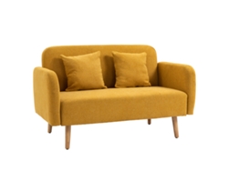 Sofá 2 Plazas Cojines Decorativos Terciopelo Compacto Moderno 130x70x80 Cm Amarillo