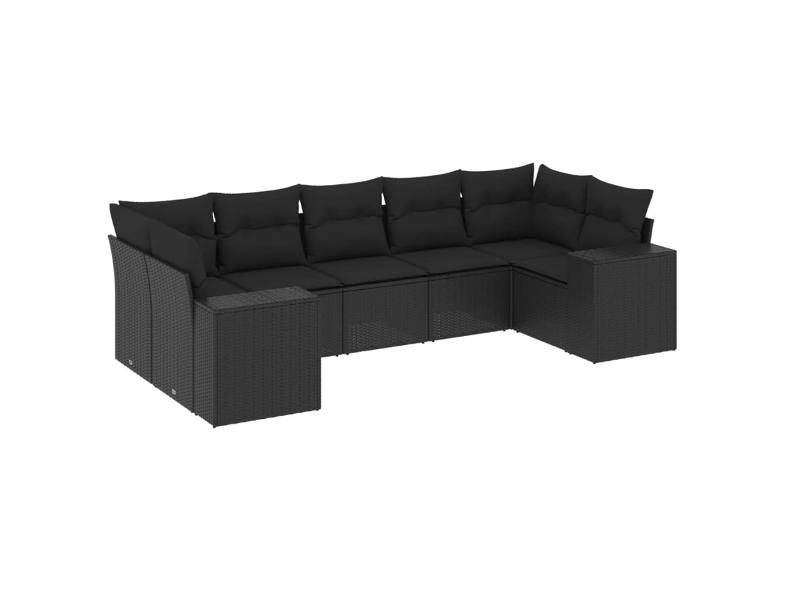 Maison Exclusive - Set De Comedor De Jardín 7 Pzas Y Cojines Ratán Sintético Negro