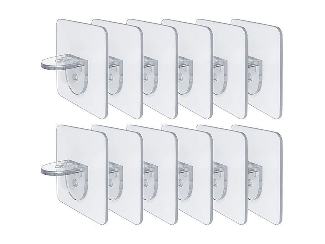 Soportes Para Estantes Autoadhesivos Sin Perforar, Capacidad De Carga 10 Libras, 12 Piezas, Abs Transparente