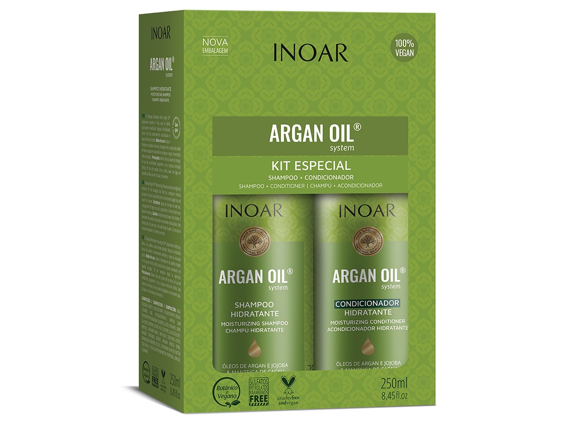 Champú y acondicionador de aceite de argán repara los tipos de cabello dañado, seco y estresado (8.5 onzas/250 mililitros) INOAR
