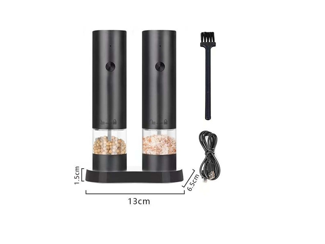 Molinillo eléctrico Sstrwgood con soporte e intensidad ajustable para sal y pimienta.