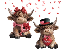 Set de 2 estatuas de resina de una pareja de vacas con terneros en miniatura para uso exterior - GOKOCO