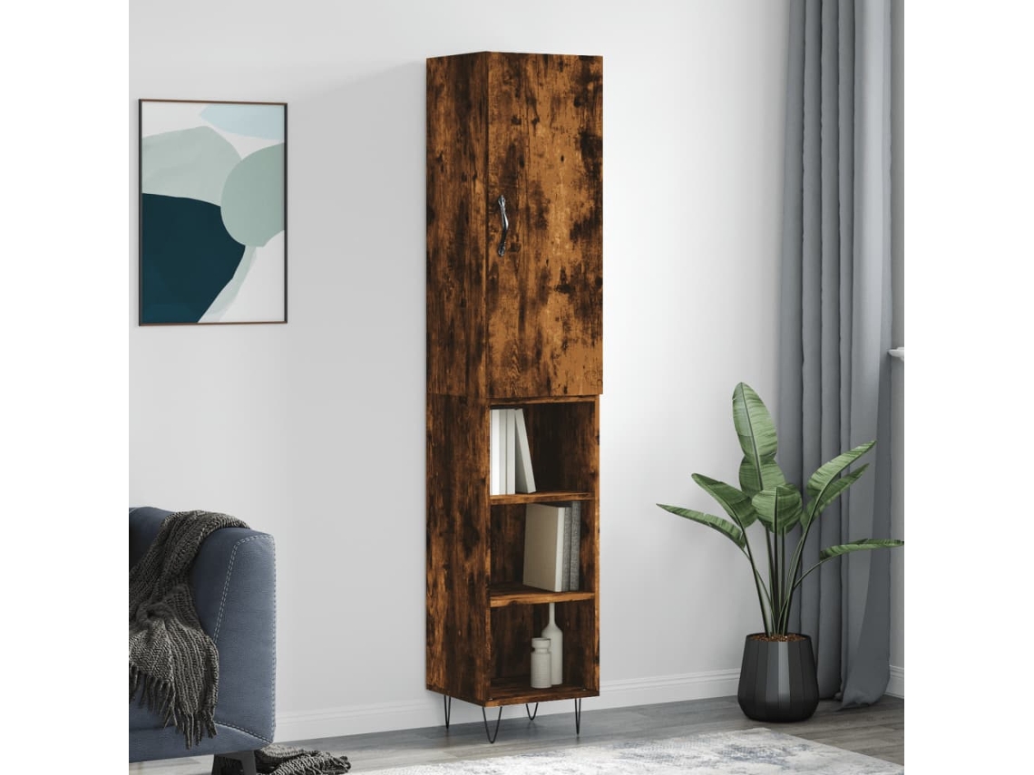 Aparador De Madera Contrachapada Roble Ahumado 34,5x34x180 Cm