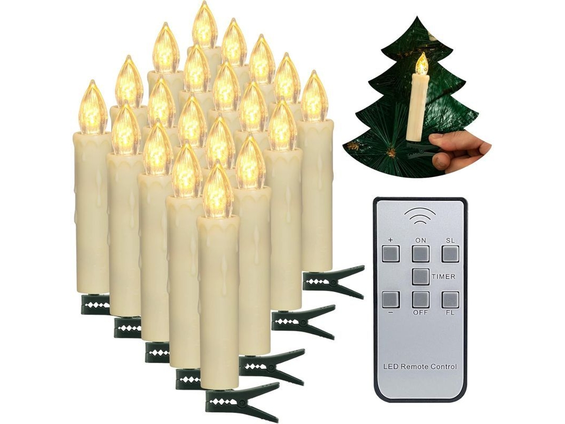 Velas Navideñas Led, 20 Unidades, Sin Llama, Con Mando A Distancia/temporizador/clips/resistentes Al Agua Para Decoración Navideña.