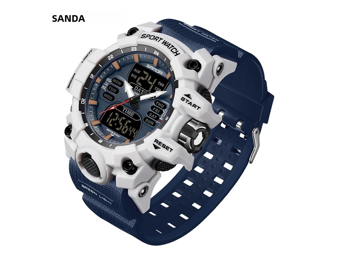 Reloj de estilo militar para hombre, reloj de pulsera electrónico digital de cuarzo con LED, reloj para hombre con doble pantalla.