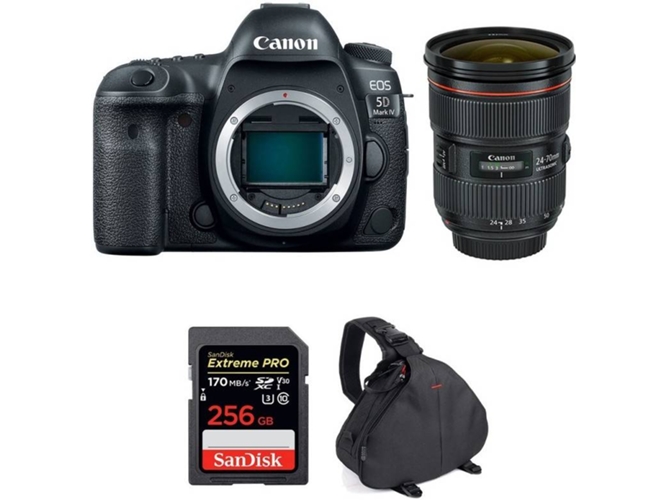 Kit Cámara CANON EOS 5D Mark IV + EF 24-70mm f/2.8L II USM + SanDisk 256 GB + Bolsa (Full-Frame)