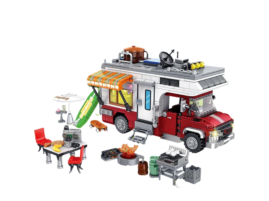 Kit de construcción de autocaravana de 927 piezas con luces MDUG