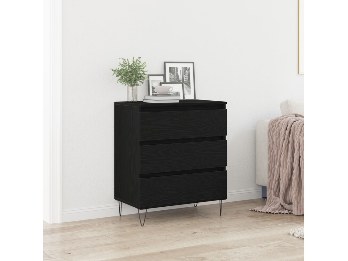 Aparador | Sideboard Con Cajones Negro Roble 60x35x70 Cm Madera De Ingeniería Wsd34994