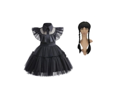Vestido Mesh Wednesday Con Peluca Para Niñas Traje De Roleplay Talla 80 Negro A Ochenta Negro A