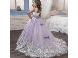 Vestido De Fiesta Princesa Para Niñas Con Encaje Longo Formal 4-14 Años Morado Once 406 Morado
