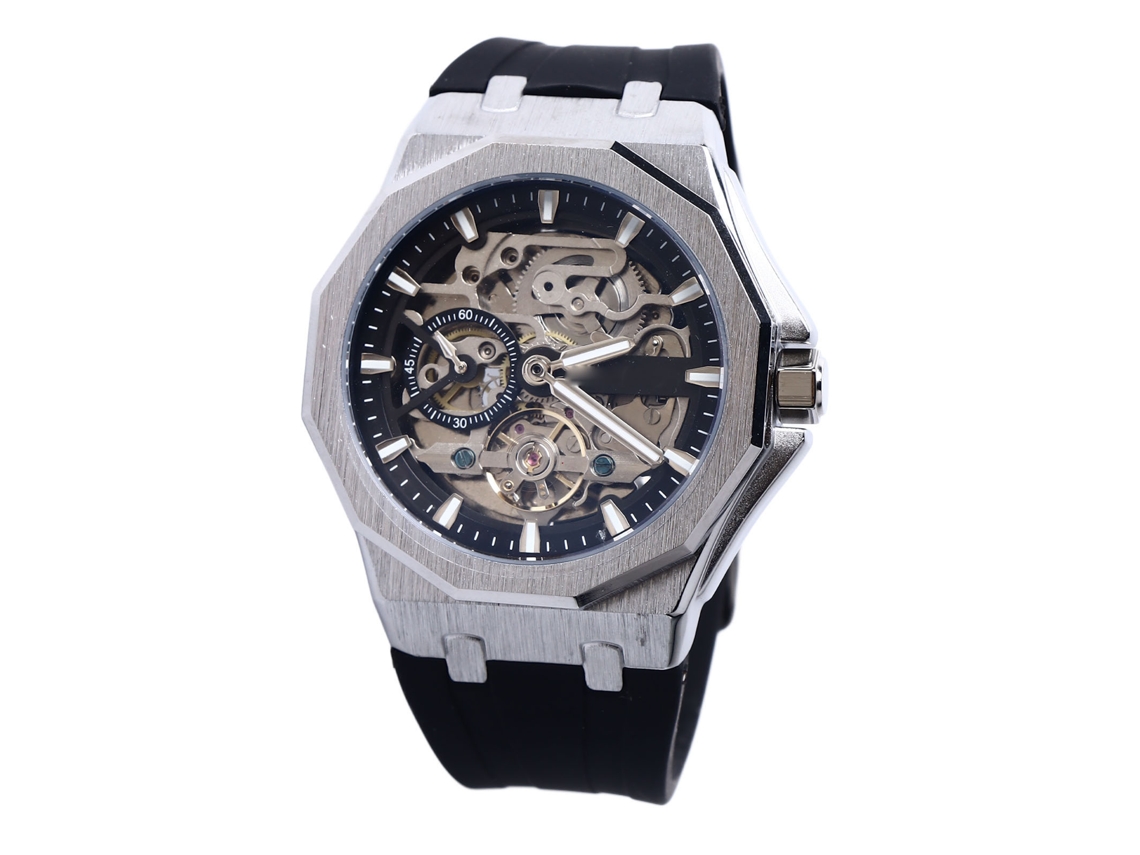 Reloj Mecánico Para Hombre, Resistente Al Agua, Luminoso, Correa De Silicona, Acero Inoxidable, Estilo Ejecutivo.