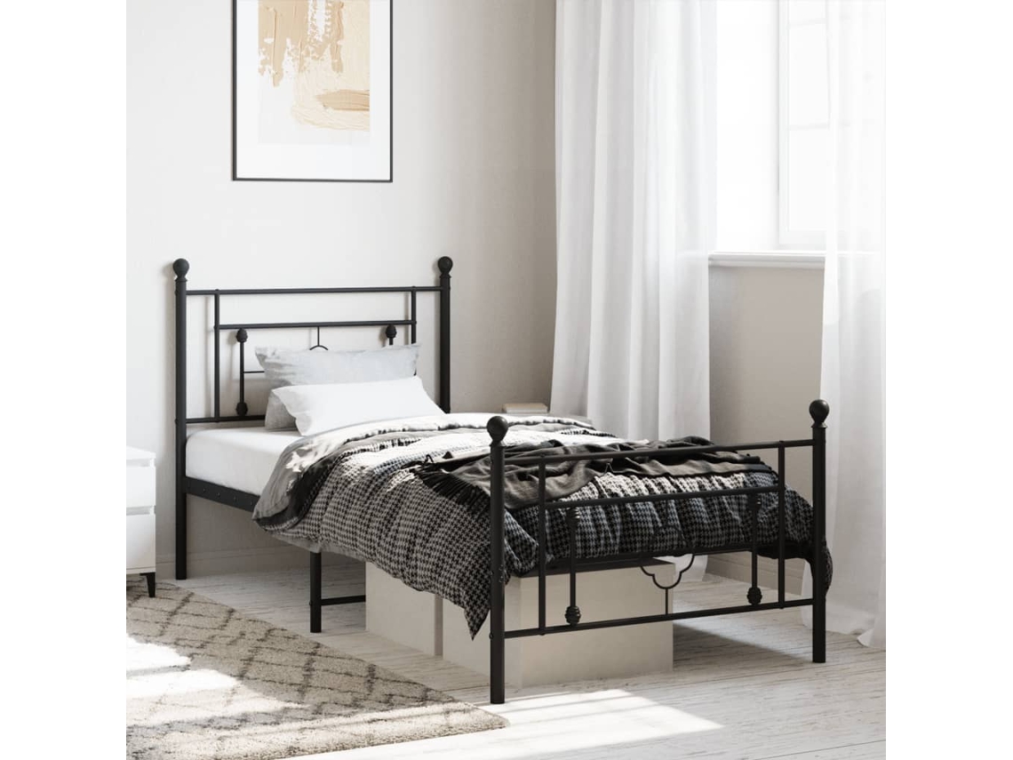 Estructura Cama Sin Colchón Con Estribo Metal Negro 90x190 Cm