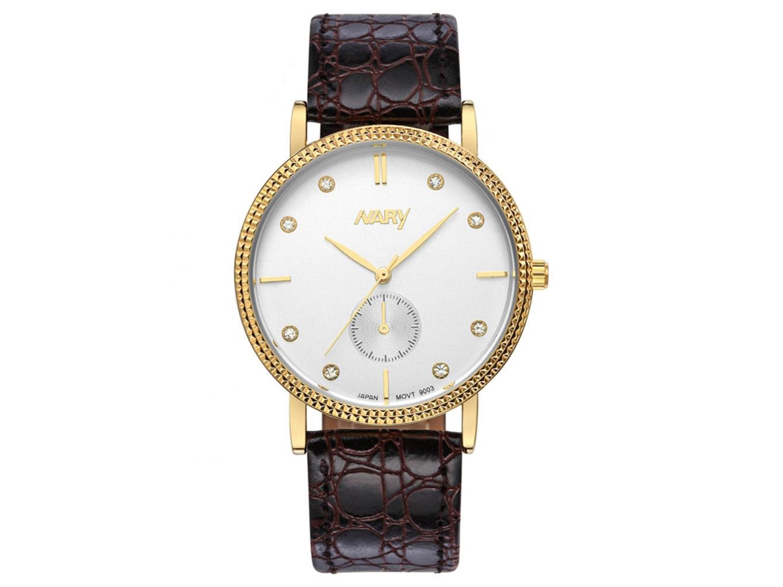 Reloj De Cuarzo Impermeable Nary Simple Elegante Para Hombres (caja Dorada Correa Marrón)