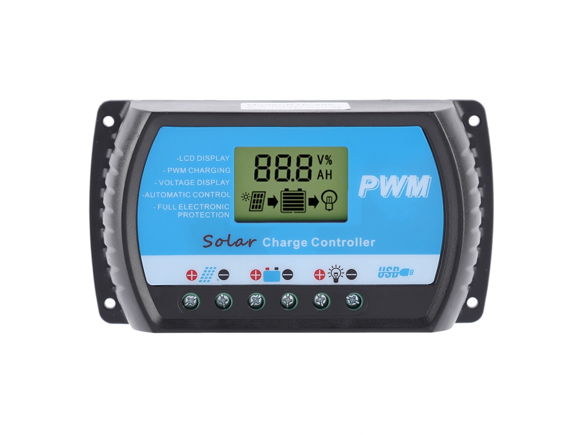 Controlador solar PWM de 12 V/24 V con LCD y USB, 10 A