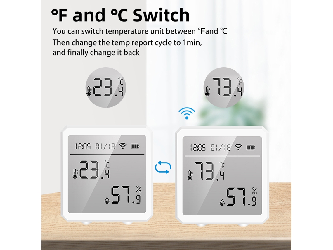 Sensor De Temperatura Y Humedad Tuya Wifi Bt Con Alarma Lcd, Compatible Con Alexa Home.