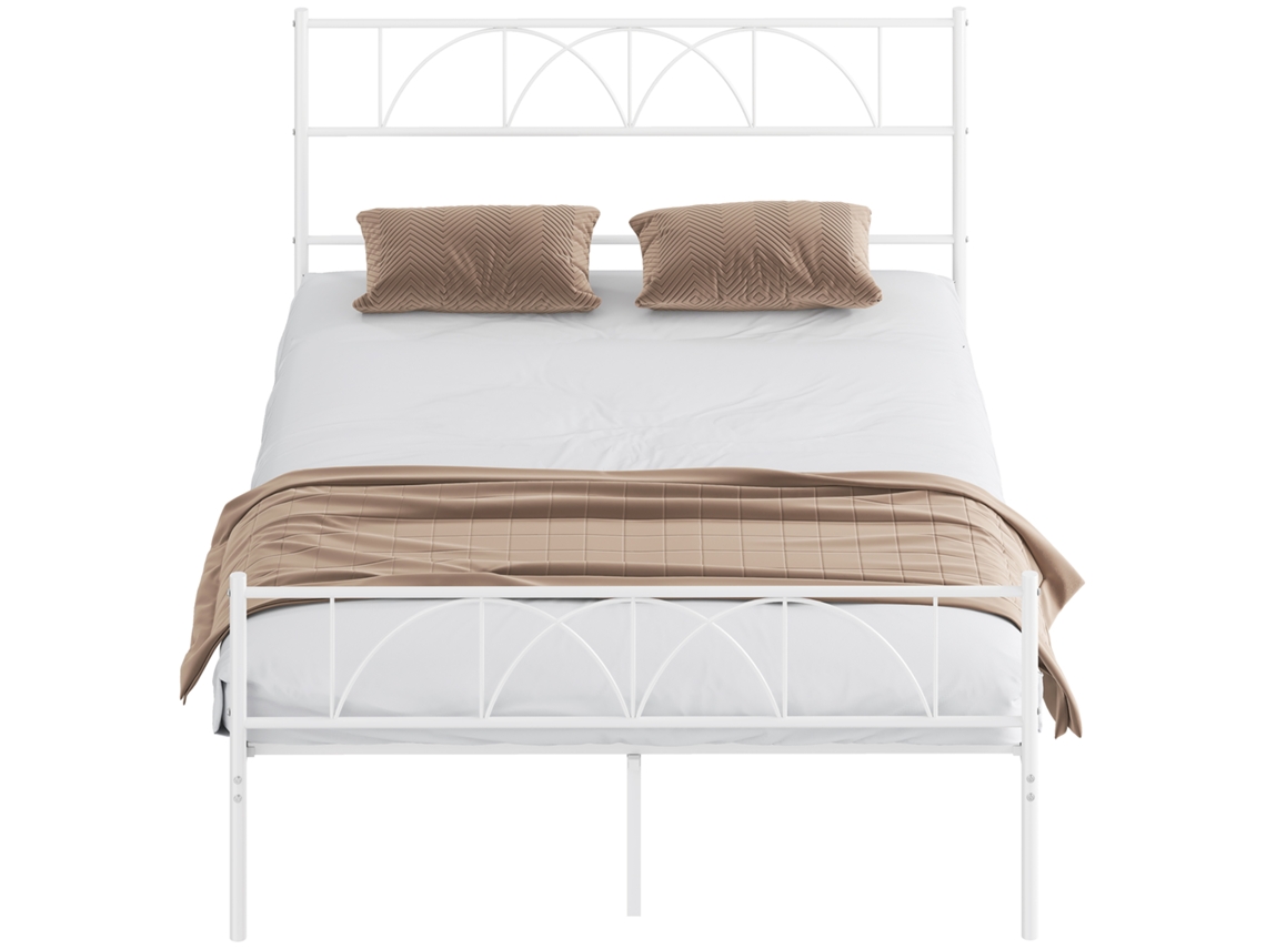 Cama De 140x190 Cm Con Cabecero De Láminas De Acero Y Base Con Espacio De Almacenamiento.