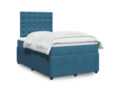 Cama Box Spring Con Colchón Terciopelo Azul Oscuro 120x200 Cm