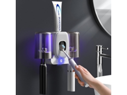 Portacepillos de dientes de pared con dispensador automático y 2 vasos gris Aeuzwr