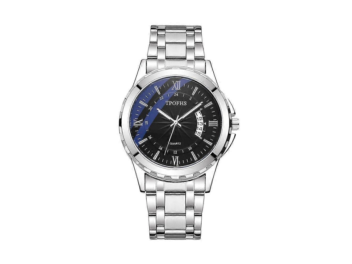 Reloj Tpofhs para hombre con correa de acero azul y calendario Hengrongshen