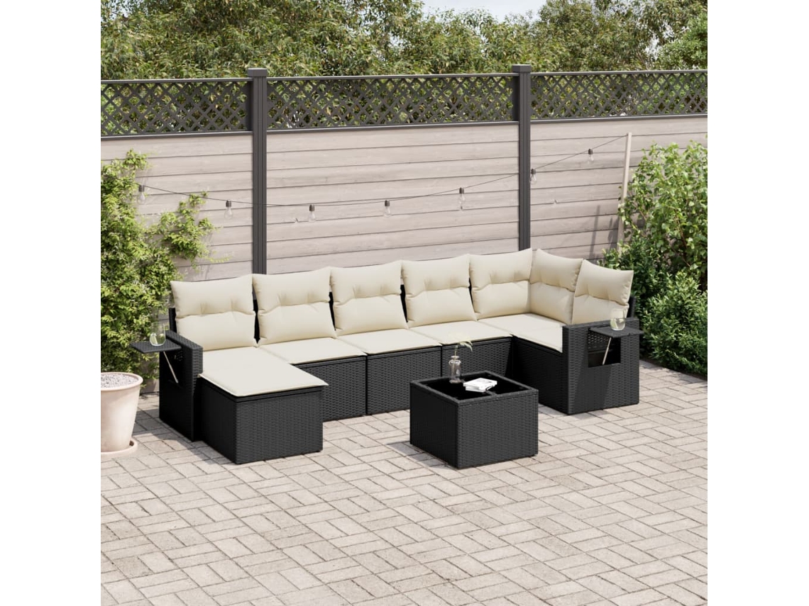 Conjunto de sofá de jardín de 8 piezas con cojines en mimbre sintético negro de DKD Home Decor