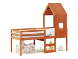 Cama alta con techo 80x200 cm pino macizo marrón miel Dkd Home Decor