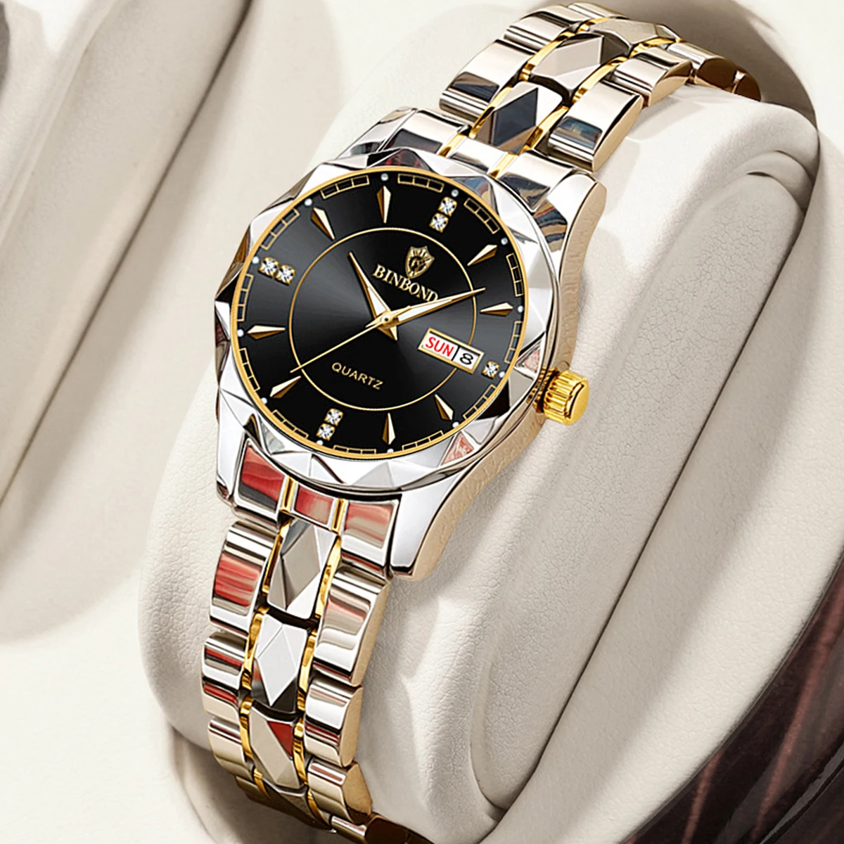 Reloj De Mujer (esfera Negra), Resistente Al Agua, Con Indicador De Fecha Luminoso, De Acero Inoxidable.