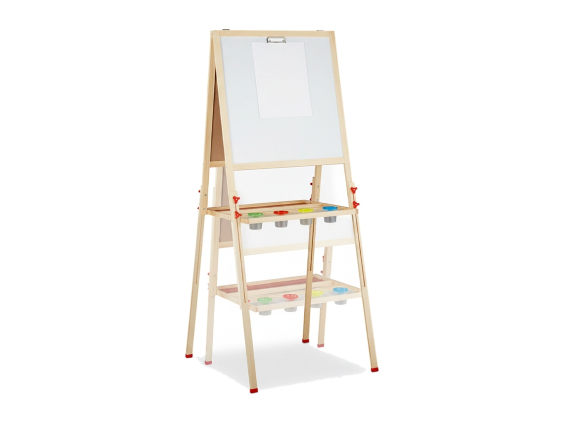 Quadro Para Crianças Relaxdays, Ajustável E Magnético, Madeira, Quadro Branco E Giz, 122-160 X 65 X 69 Cm, Natural