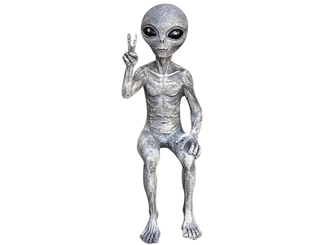 Figura de resina de extraterrestre de jardín OVNI y gnomo