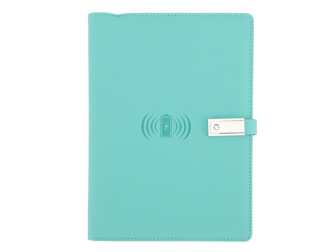 -cuaderno Inteligente De Carga Inalámbrica 8000mah Con Pendrive Usb Tamaño A5 Azul Lago Para Reuniones Y Estudio Diario