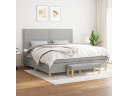 Cama Box Spring Con Colchón Tela Gris Claro 200x200 Cm