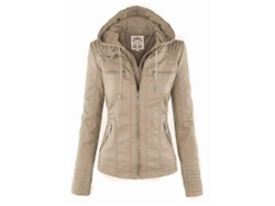 Chaqueta De Cuero Falso Para Mujer Con Capucha Invierno Otoño Moto Negro Talla Xs Beige Xs Beige