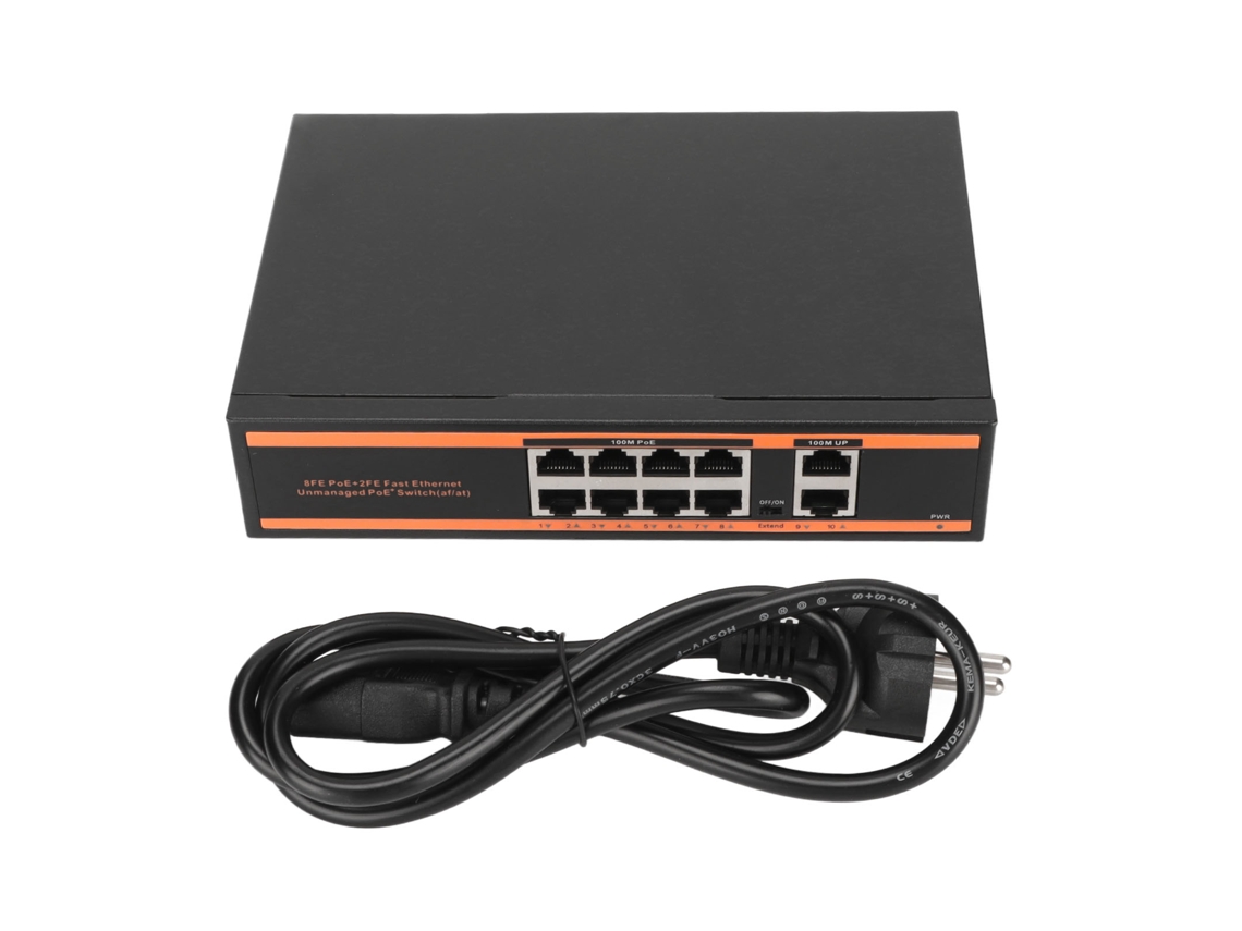 Switch Poe 10 Puertos 8 Puertos Poe 100m 2 Puertos Rj45 100m Plug And Play Sin Ventilador 100-240v