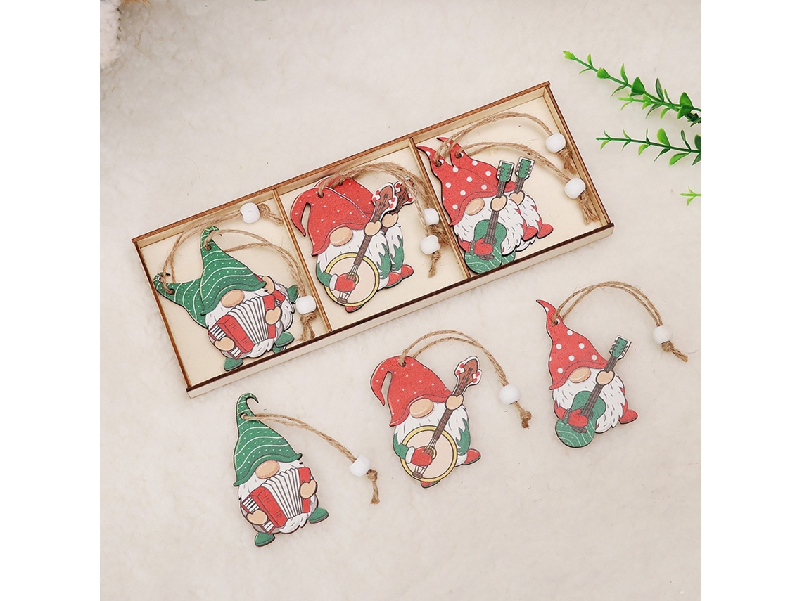 Conjunto de 9 adornos navideños de madera con muñecos del bosque