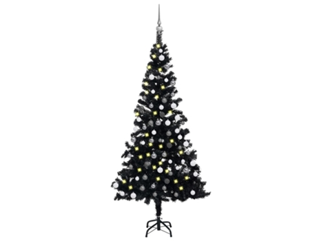 Árbol de Navidad preiluminado VIDAXL con luces y bolas negro (120 cm)