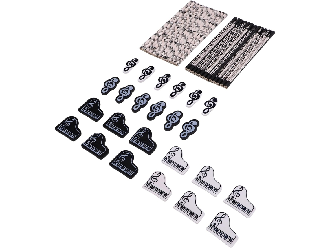 Juego De Gomas De Borrar Con Temática Musical: 24 Gomas De Borrar Hexagonales De Madera + Goma De Borrar Para