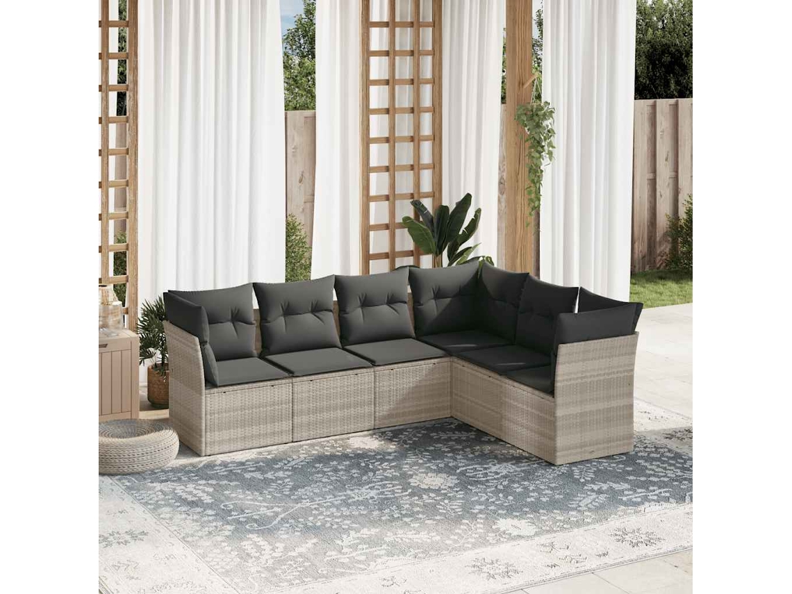 Conjunto 6 Piezas Sofás De Jardin Com Almofadões Vime Pe Cinzento Claro Dkd Home Decor
