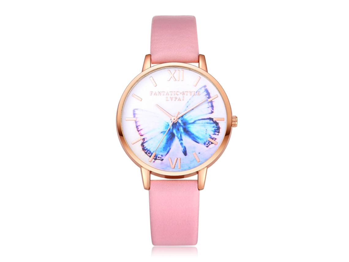 Reloj De Pulsera De Cuarzo Informal Para Mujer Con Diseño De Mariposa Y Correa De Pu Rosa.