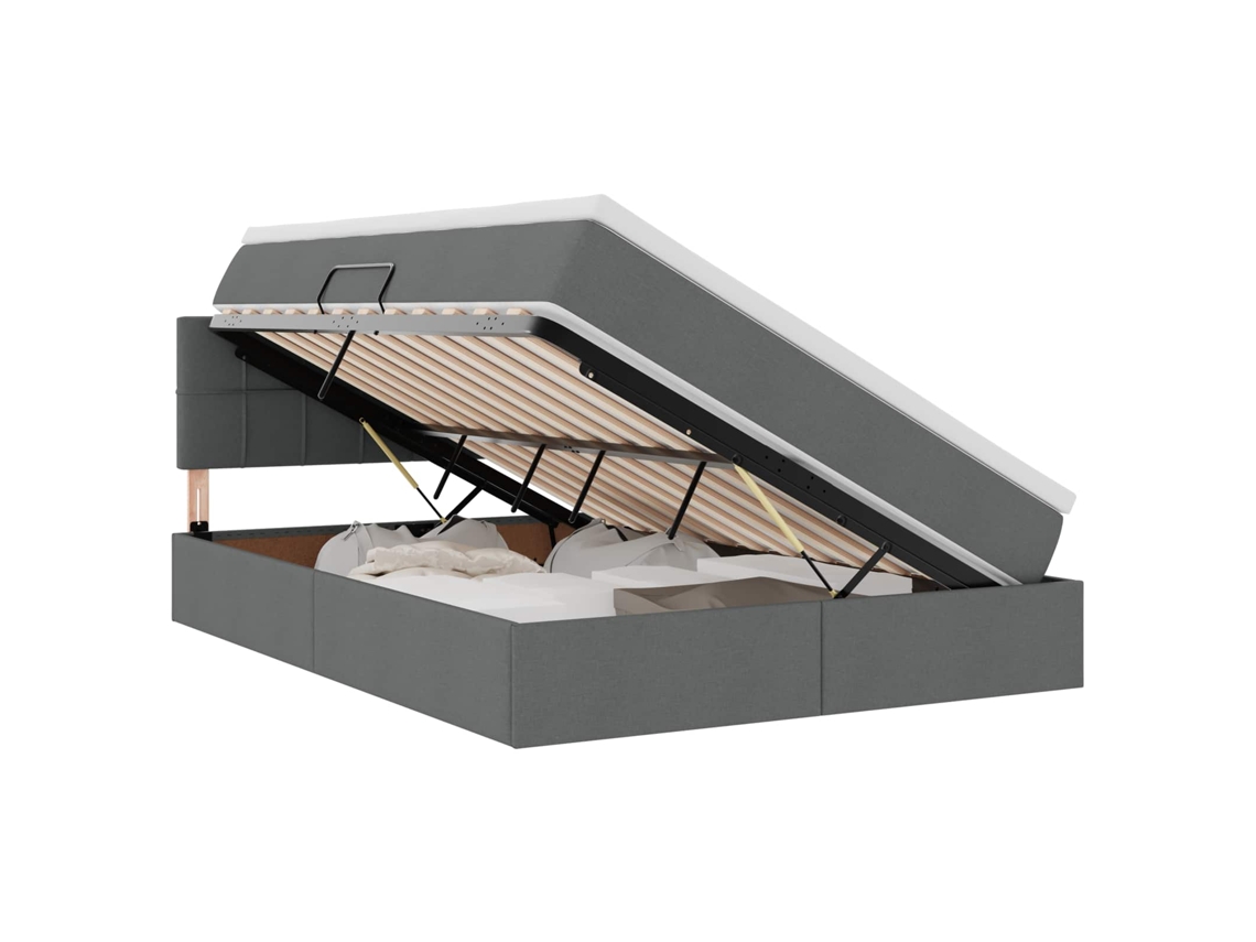 Maison Exclusive - Cama Con Almacenamiento Y Led Gris Oscuro 140 X 190 Cm Tela