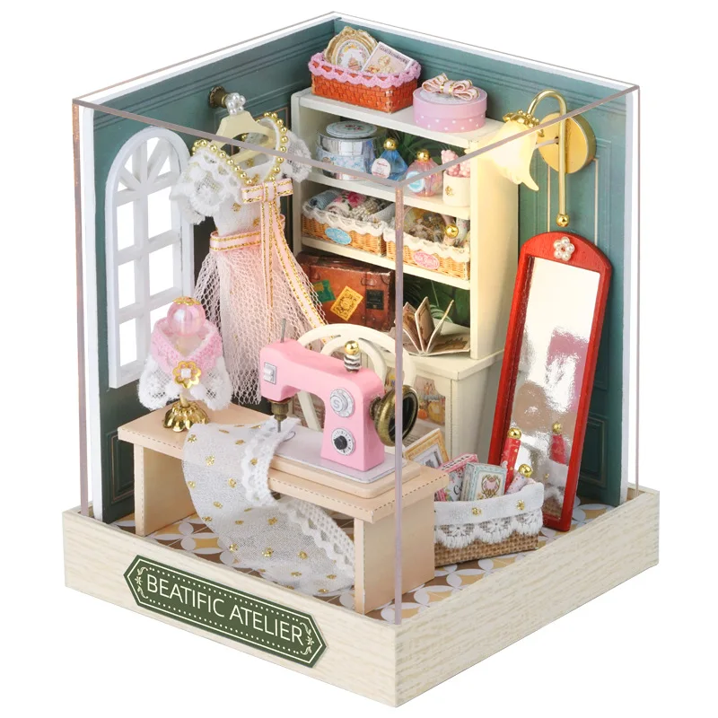 (qt047f) Mini Casa De Muñecas De Madera Diy De Gran Venta, Con Muebles Y Luces, Juguete En Miniatura